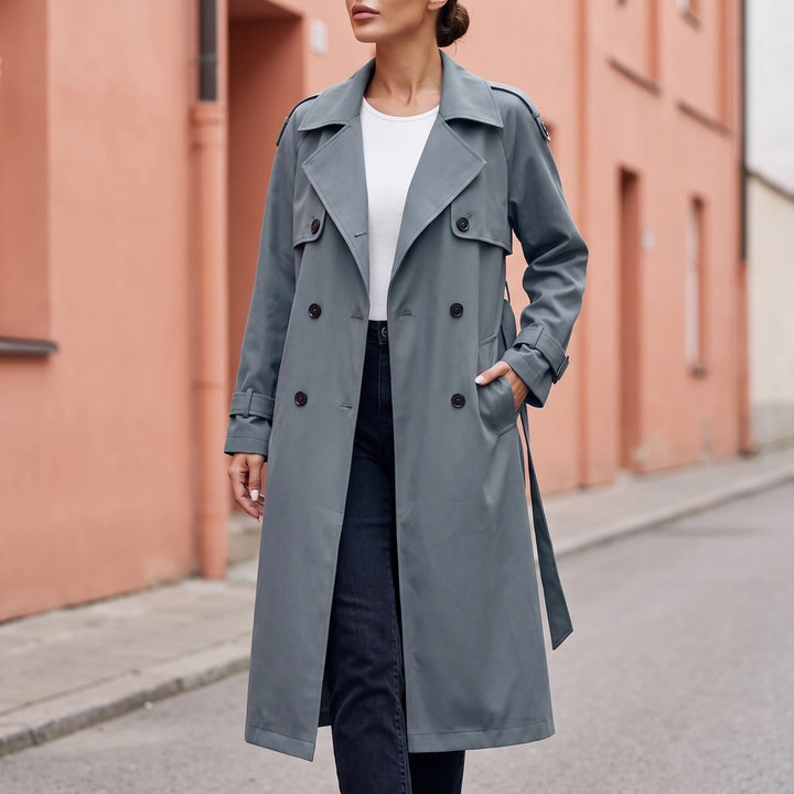 Carina Notch Lapel Belted Longline Trench - Gray
