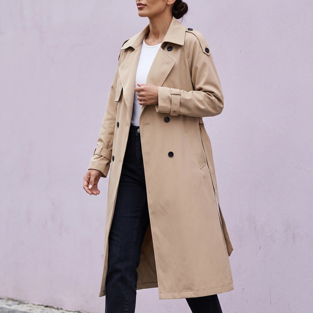 Carina Notch Lapel Belted Longline Trench - Khaki