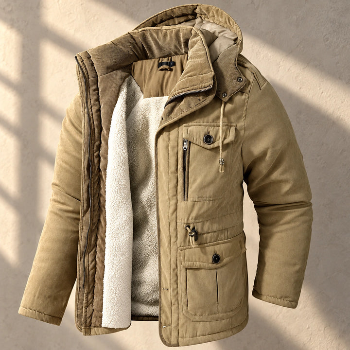Carl Sherpa Lined Hooded Utility Parka - Khaki