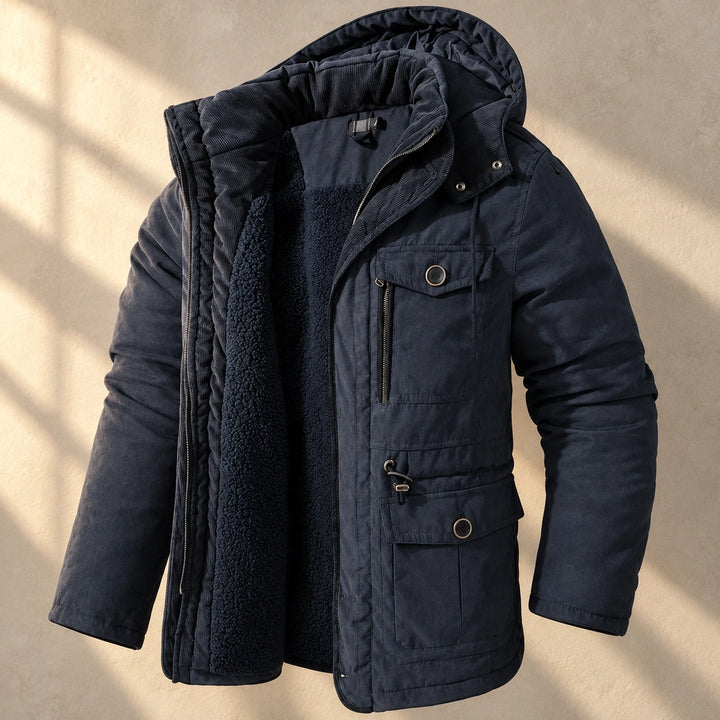 Carl Sherpa Lined Hooded Utility Parka - Navy Blue