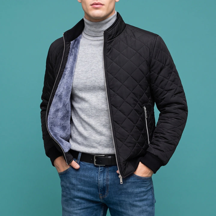 Carlos Sherpa Lined Diamond Quilted Jacket - Black