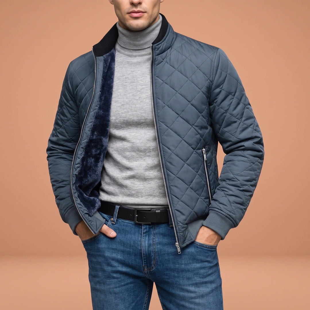 Carlos Sherpa Lined Diamond Quilted Jacket - Gray