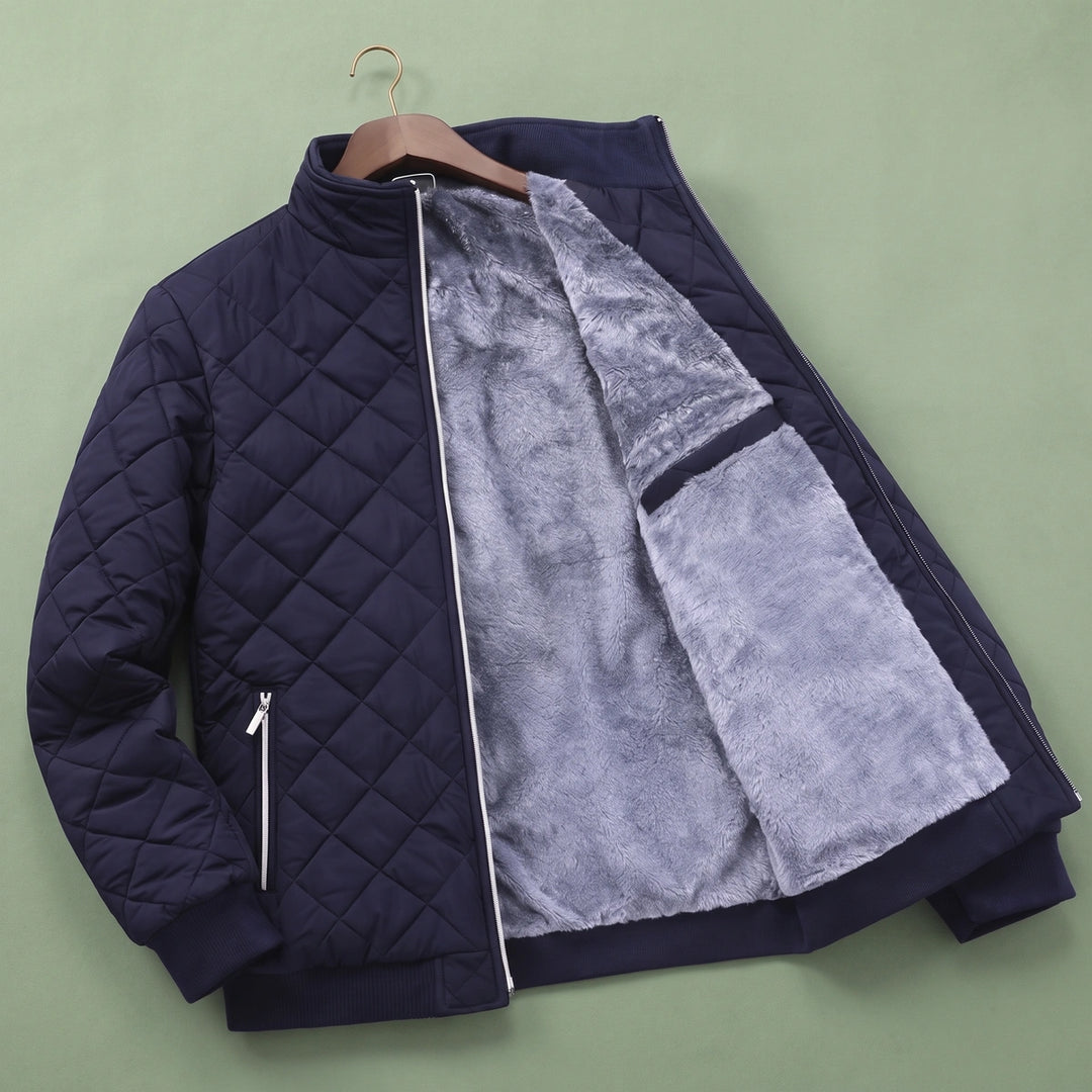 Carlos Sherpa Lined Diamond Quilted Jacket - Navy Blue