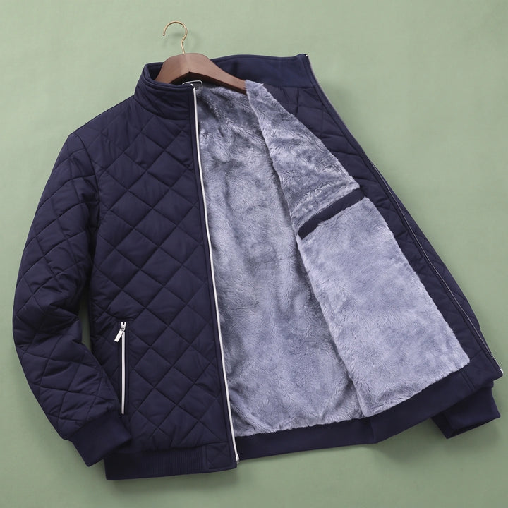 Carlos Sherpa Lined Diamond Quilted Jacket - Navy Blue