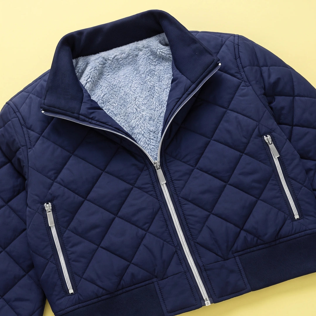 Carlos Sherpa Lined Diamond Quilted Jacket - Navy Blue