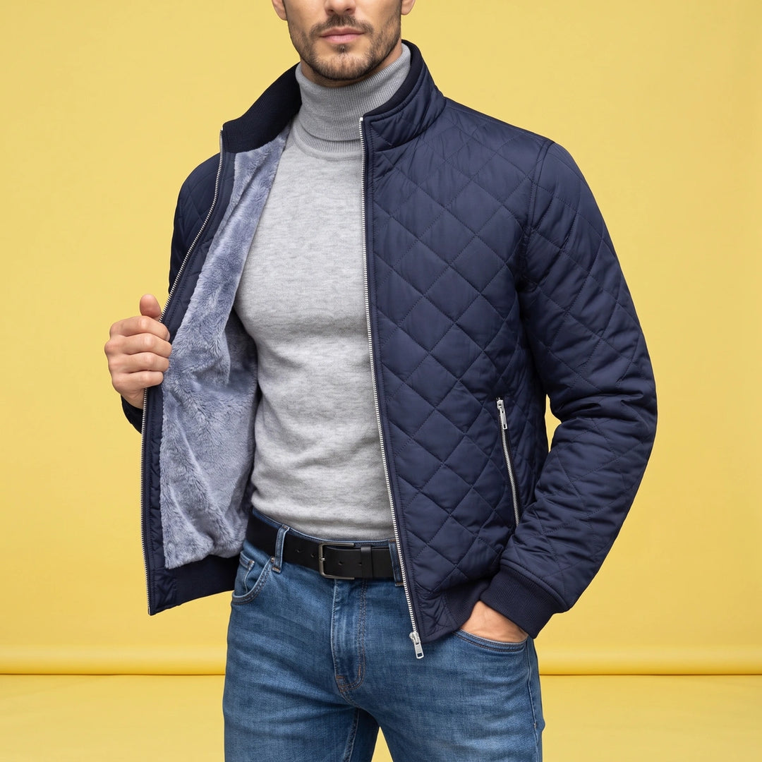 Carlos Sherpa Lined Diamond Quilted Jacket - Navy Blue
