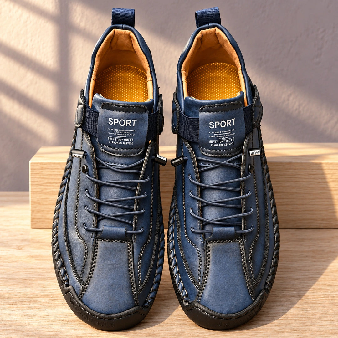 Christian Stitched Leather Strap Casual Sneakers - Azure
