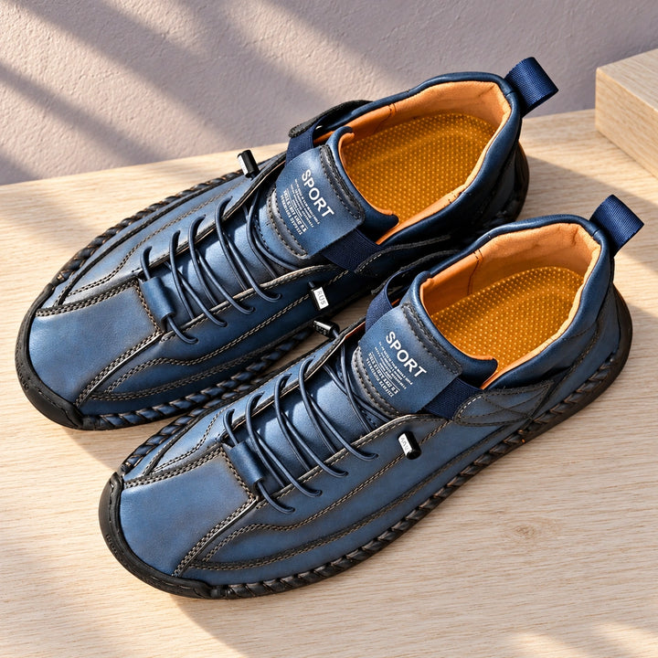 Christian Stitched Leather Strap Casual Sneakers - Azure