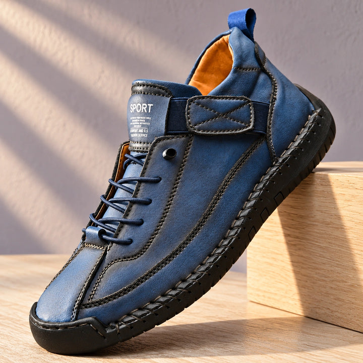 Christian Stitched Leather Strap Casual Sneakers - Azure