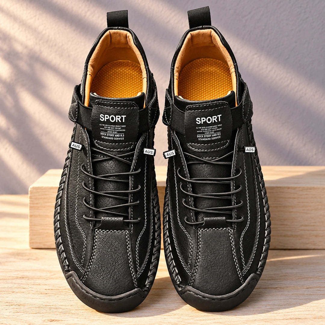 Christian Stitched Leather Strap Casual Sneakers - Carbon