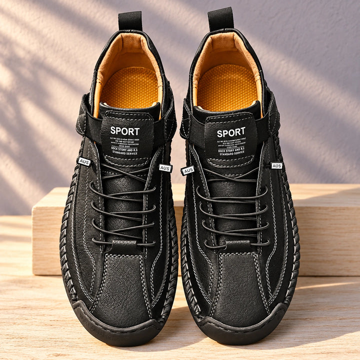 Christian Stitched Leather Strap Casual Sneakers - Carbon