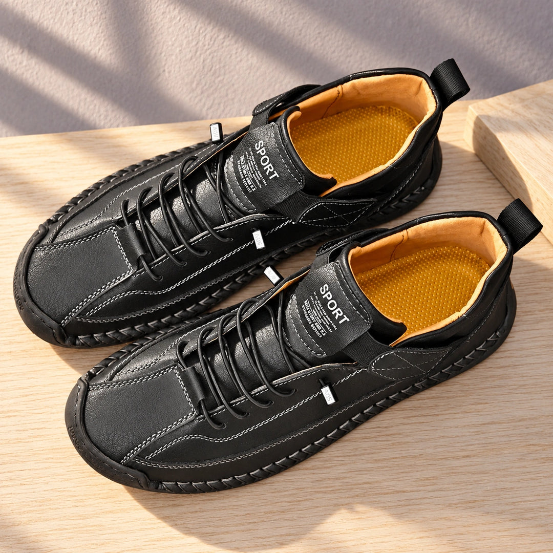 Christian Stitched Leather Strap Casual Sneakers - Carbon