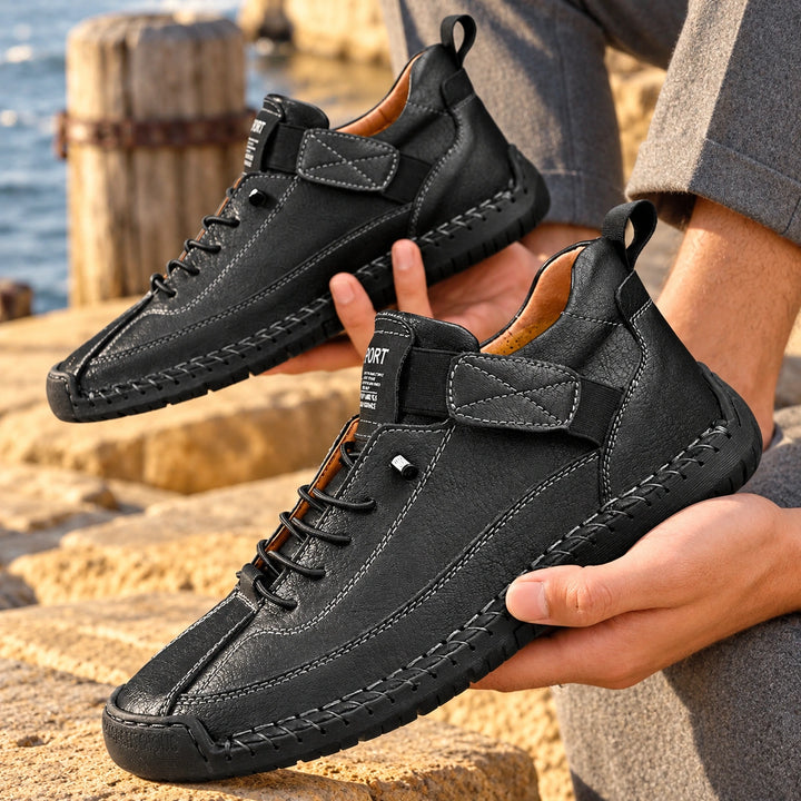 Christian Stitched Leather Strap Casual Sneakers - Carbon