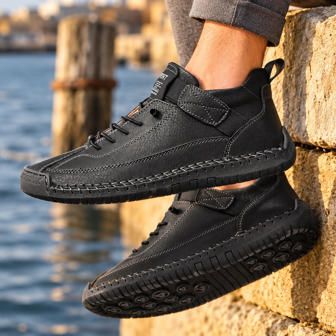 Christian Stitched Leather Strap Casual Sneakers - Carbon