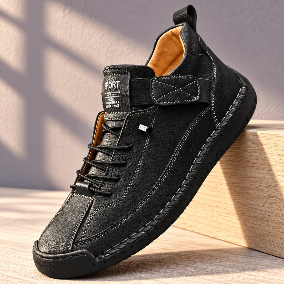 Christian Stitched Leather Strap Casual Sneakers - Carbon