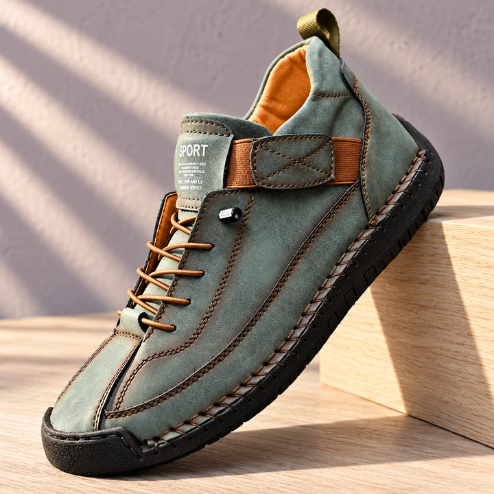 Christian Stitched Leather Strap Casual Sneakers - Olive