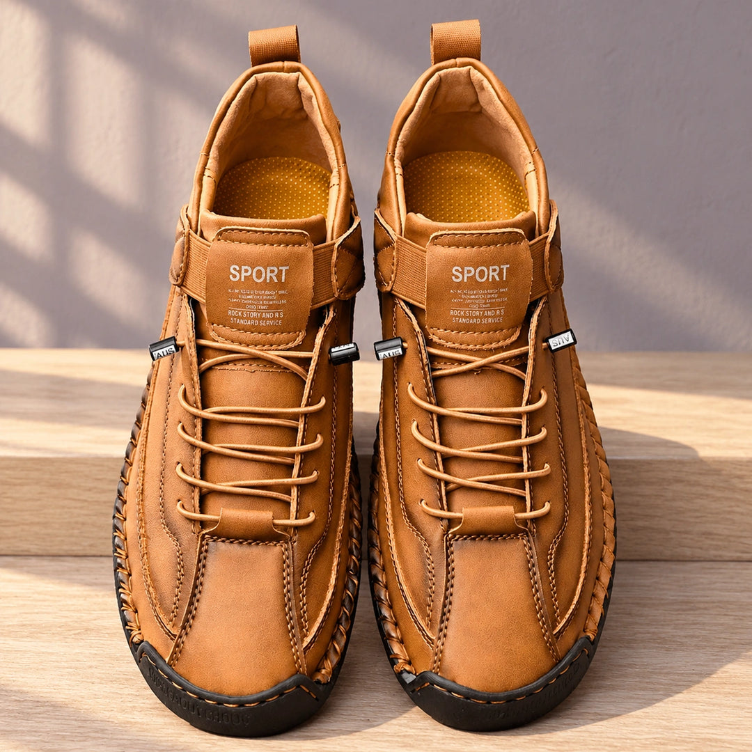 Christian Stitched Leather Strap Casual Sneakers - Sandstone