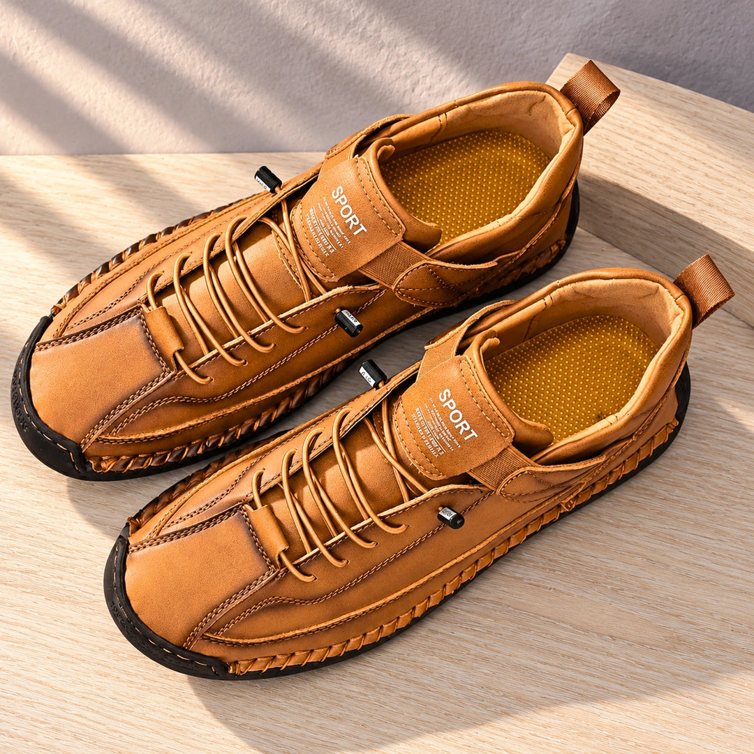 Christian Stitched Leather Strap Casual Sneakers - Sandstone
