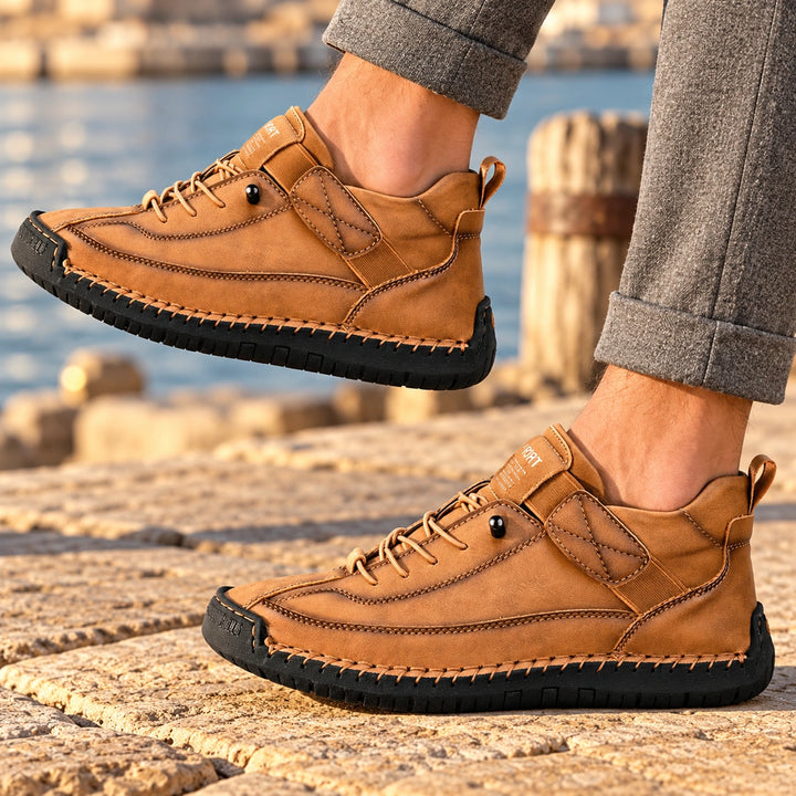 Christian Stitched Leather Strap Casual Sneakers - Sandstone