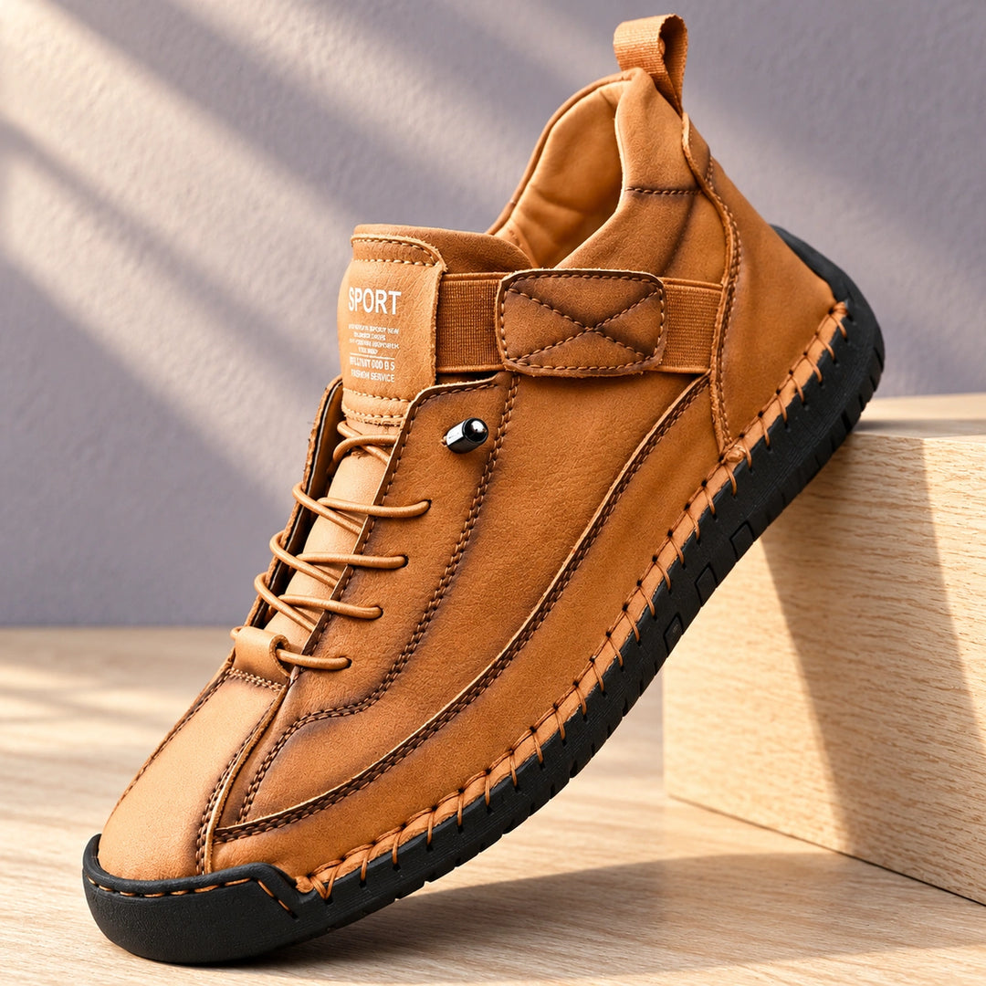 Christian Stitched Leather Strap Casual Sneakers - Sandstone