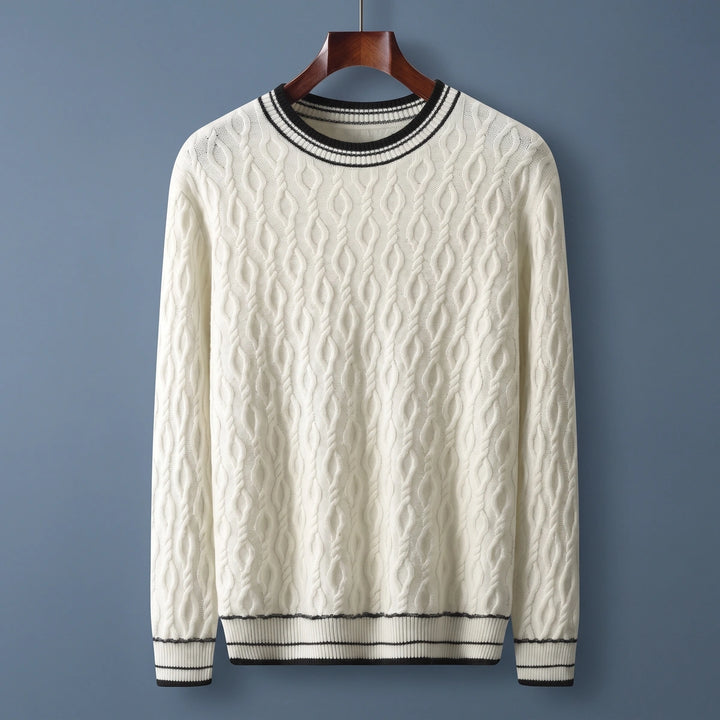 Constantin Cashmere Cable Knit Striped Trim Sweater - White