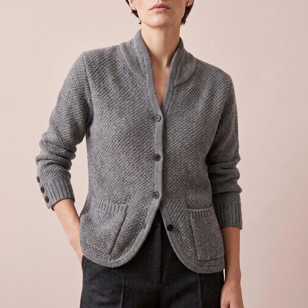 Constanza Moss Stitch Patch Pocket Knit Cardigan - Gray