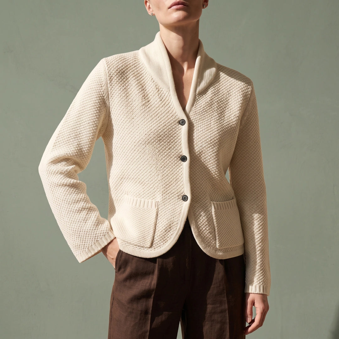 Constanza Moss Stitch Patch Pocket Knit Cardigan - White