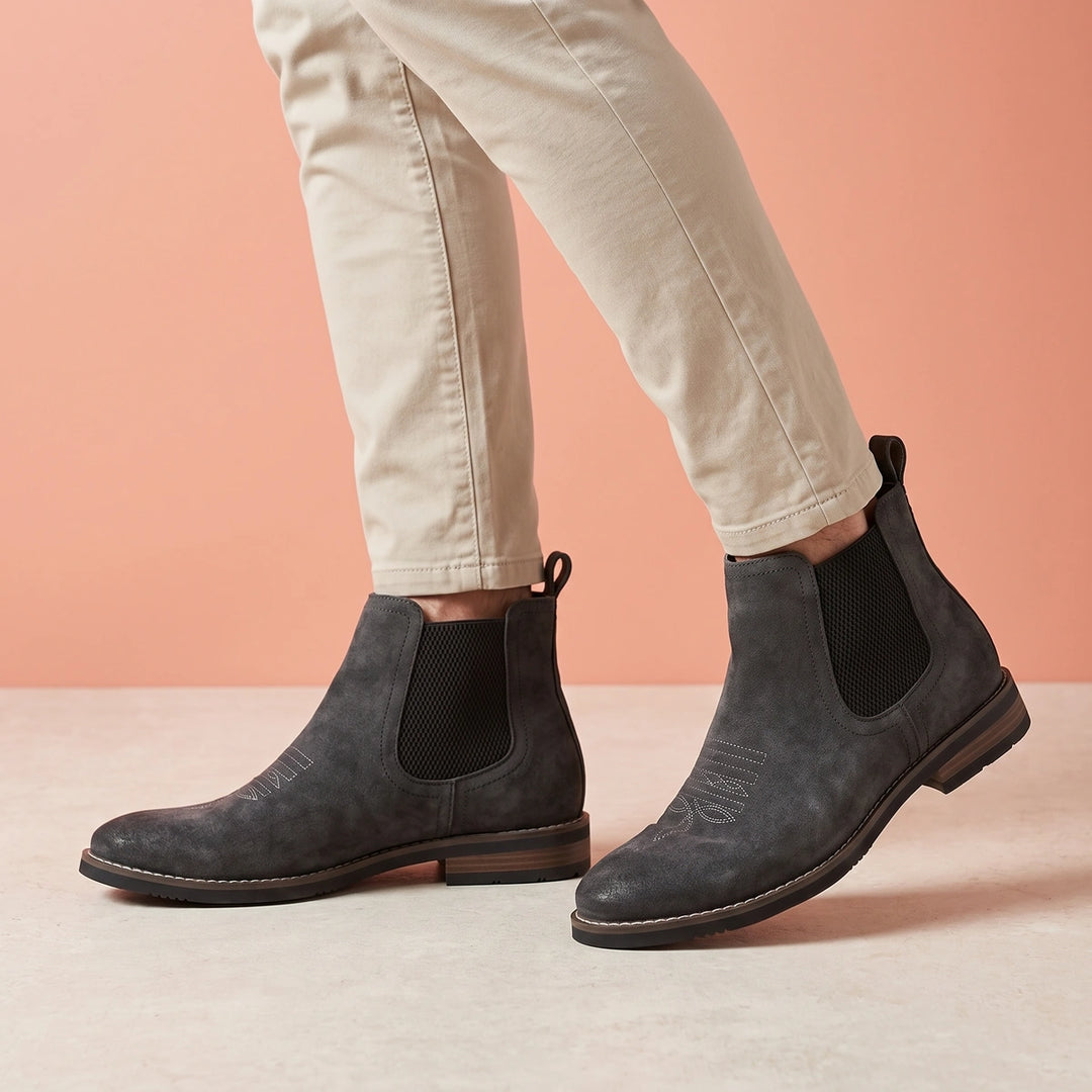 Cosimo Western Toe Vegan Leather Chelsea Boots - Black