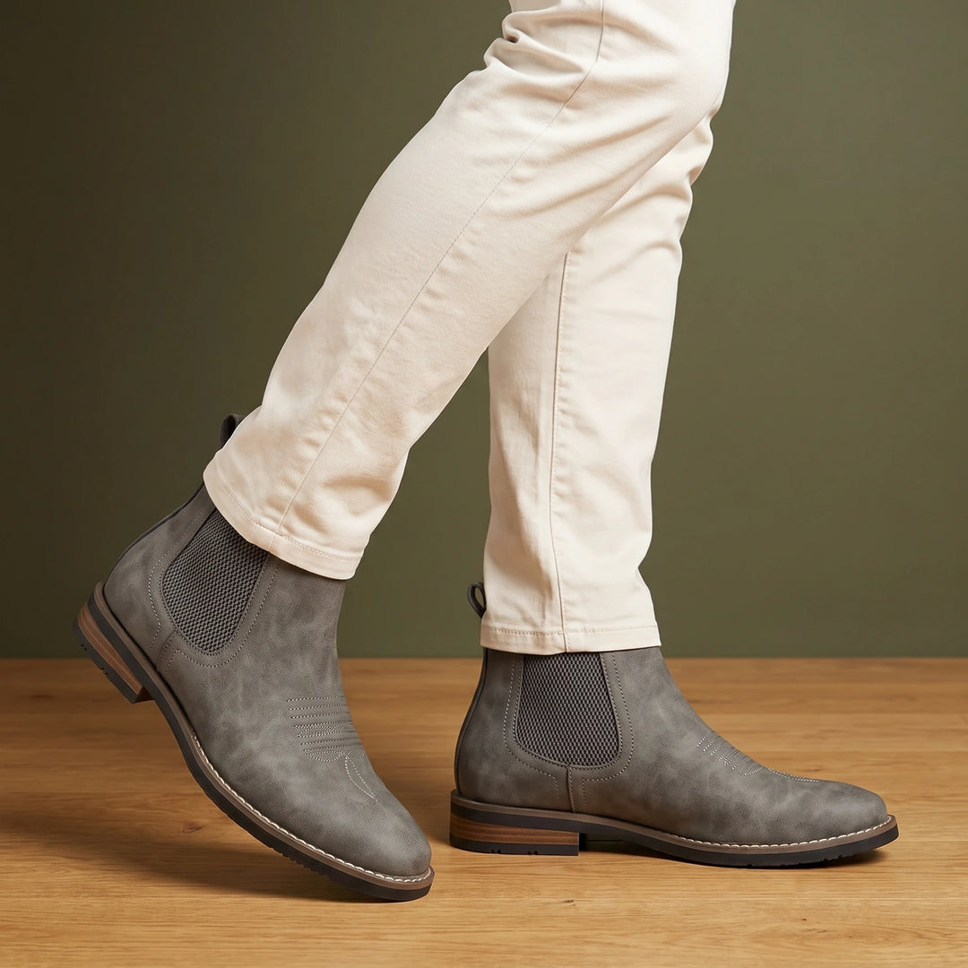 Cosimo Western Toe Vegan Leather Chelsea Boots - Gray