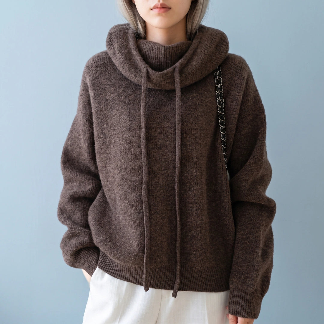 Dagny Oversized Wool Blend Hooded Pullover Sweater - Brown