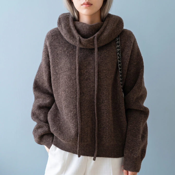 Dagny Oversized Wool Blend Hooded Pullover Sweater - Brown
