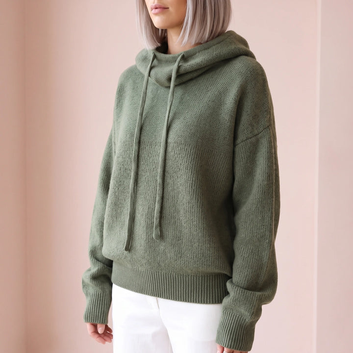 Dagny Oversized Wool Blend Hooded Pullover Sweater - Olive