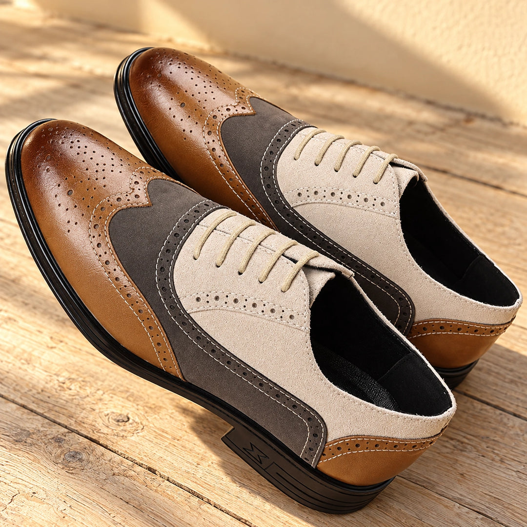 Darren Full Grain Leather Brogue Wingtip Oxfords - Beige