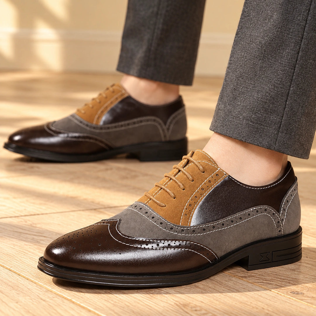 Darren Full Grain Leather Brogue Wingtip Oxfords - Brown