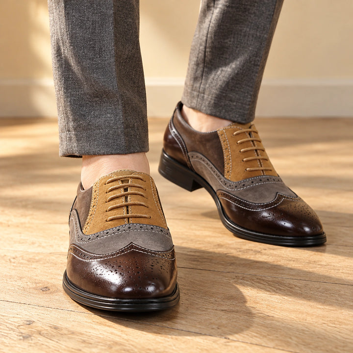 Darren Full Grain Leather Brogue Wingtip Oxfords - Brown
