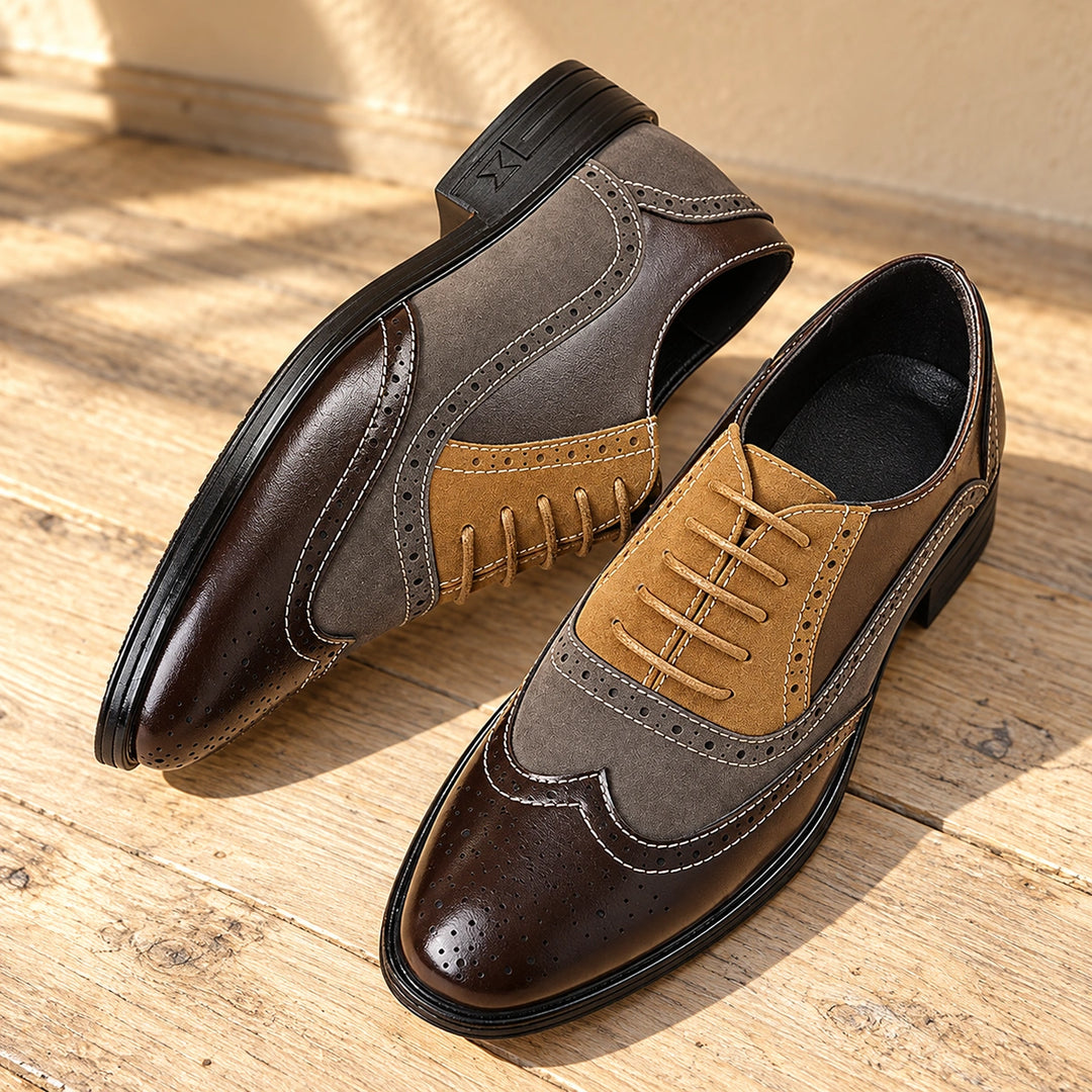 Darren Full Grain Leather Brogue Wingtip Oxfords - Brown