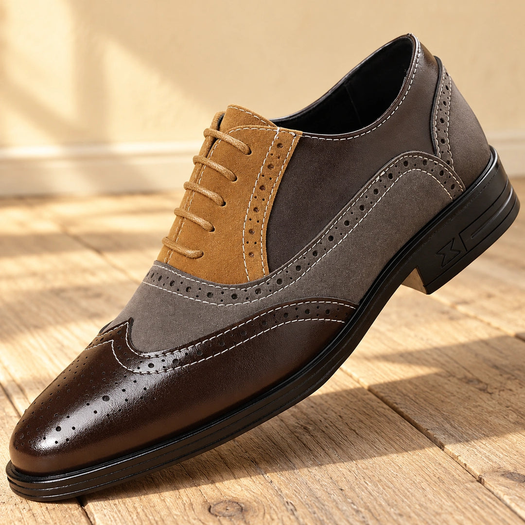 Darren Full Grain Leather Brogue Wingtip Oxfords - Brown
