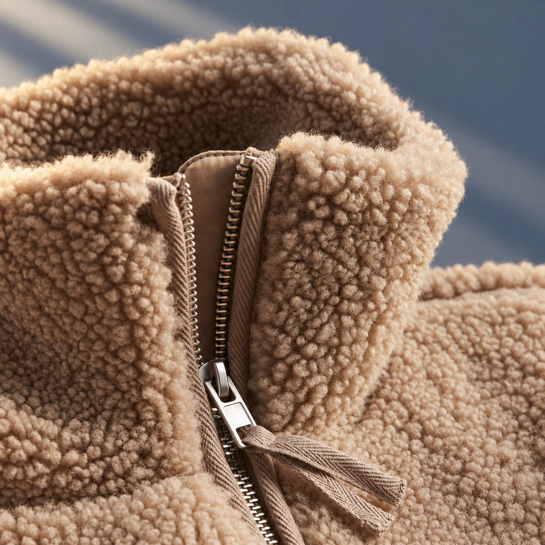 Dawn Plush Teddy Hooded Zip Jacket - Khaki