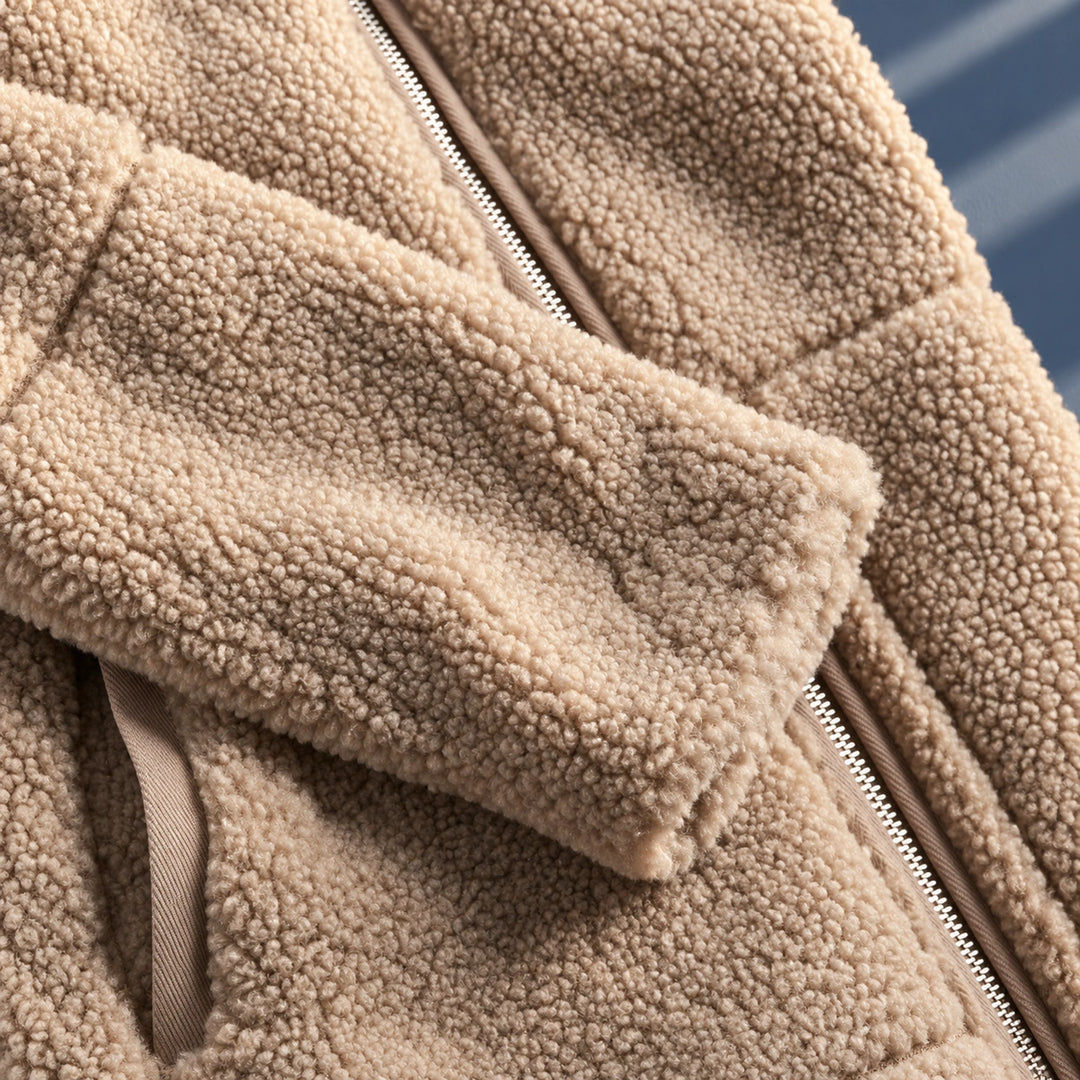Dawn Plush Teddy Hooded Zip Jacket - Khaki