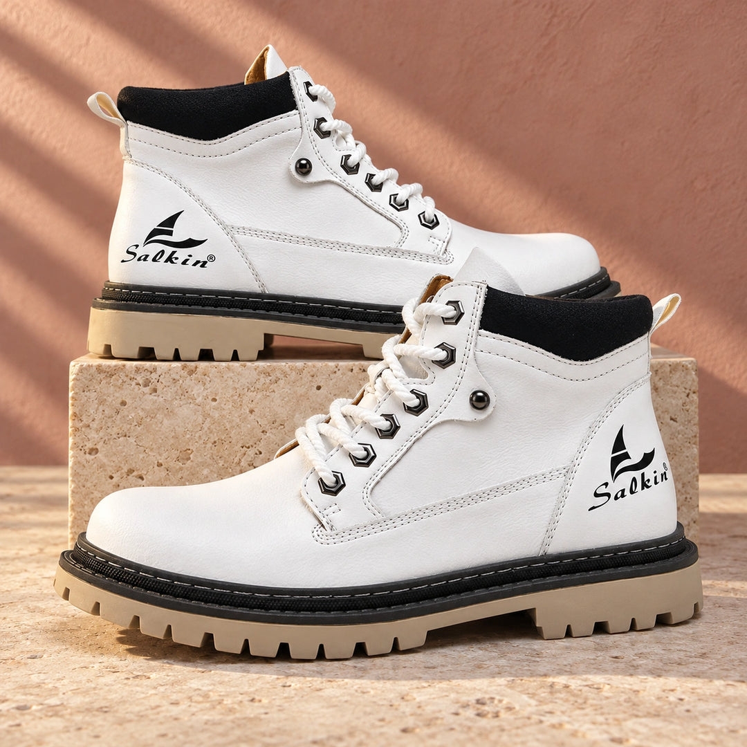 Derek Suede Lug Sole Lace Up Boots - White