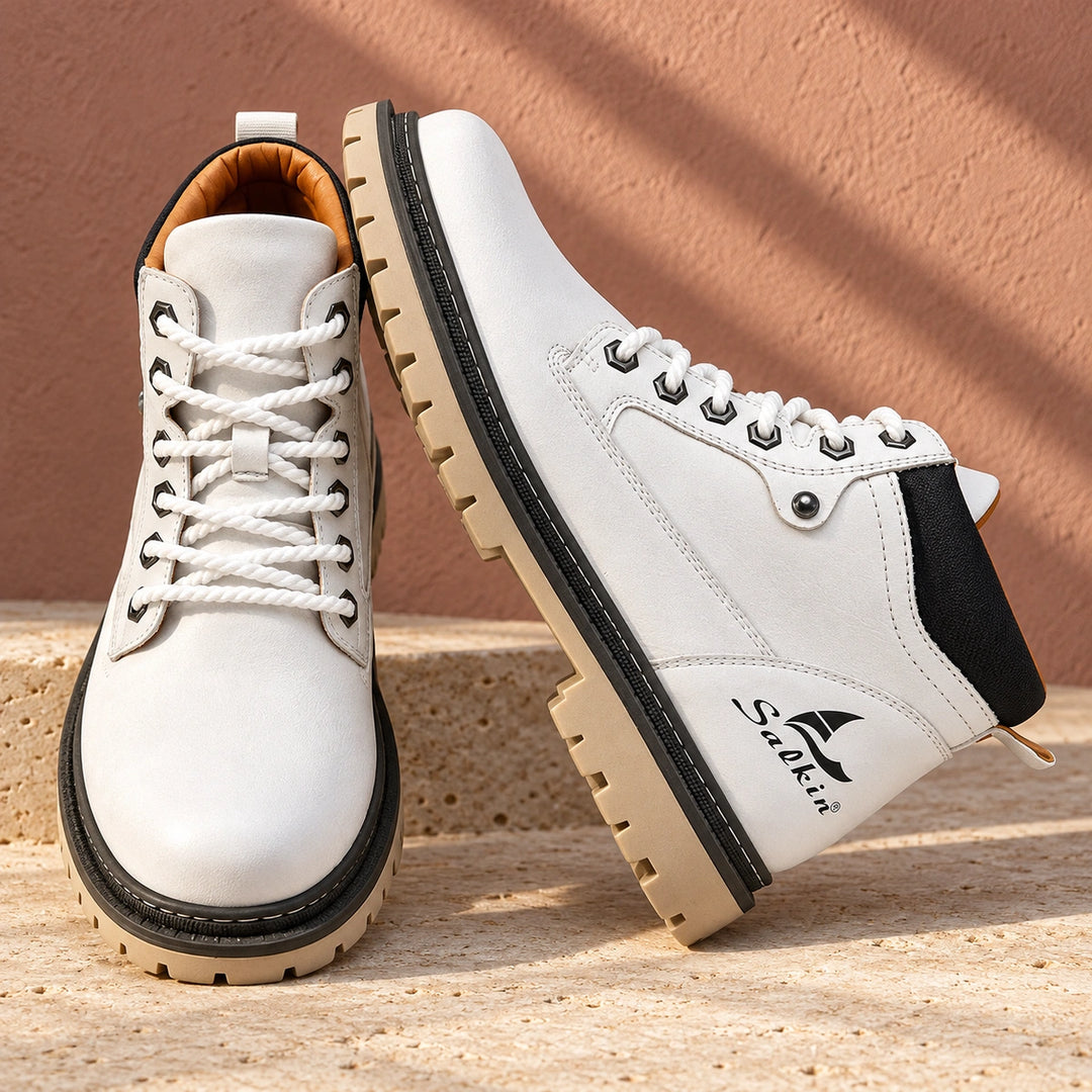 Derek Suede Lug Sole Lace Up Boots - White