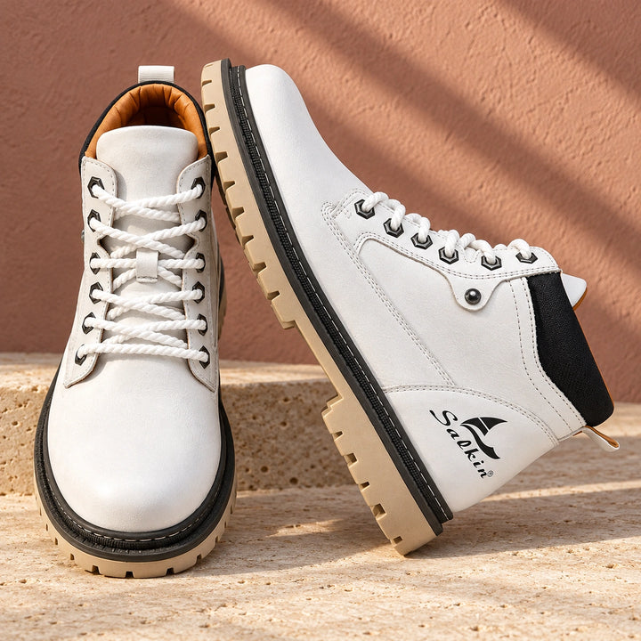 Derek Suede Lug Sole Lace Up Boots - White