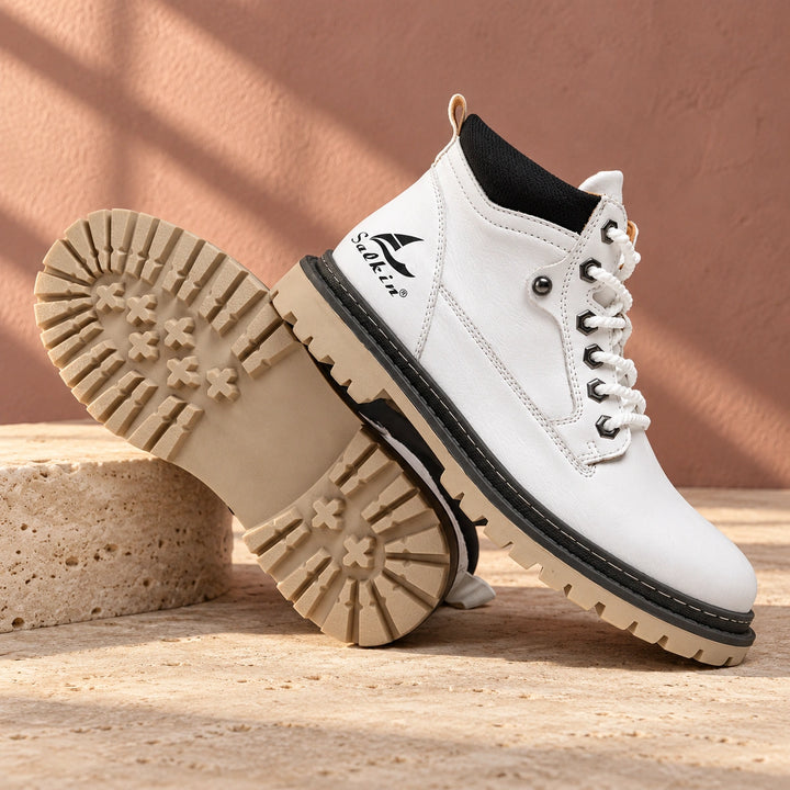 Derek Suede Lug Sole Lace Up Boots - White