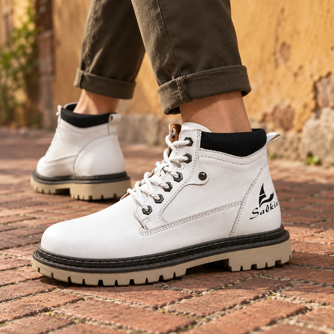 Derek Suede Lug Sole Lace Up Boots - White