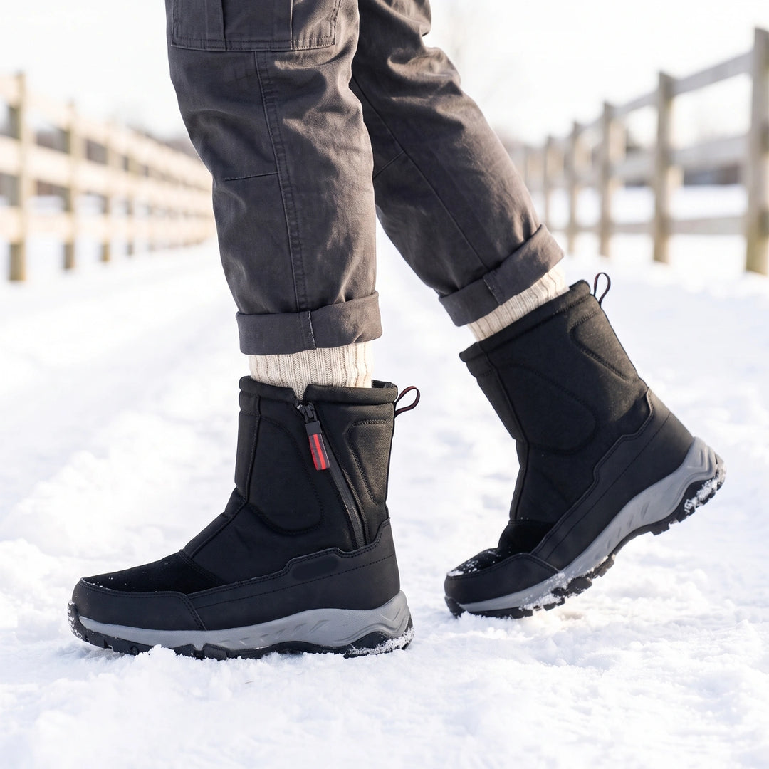 Dermot Insulated Zip Up Non Slip Winter Ankle Boots - Black