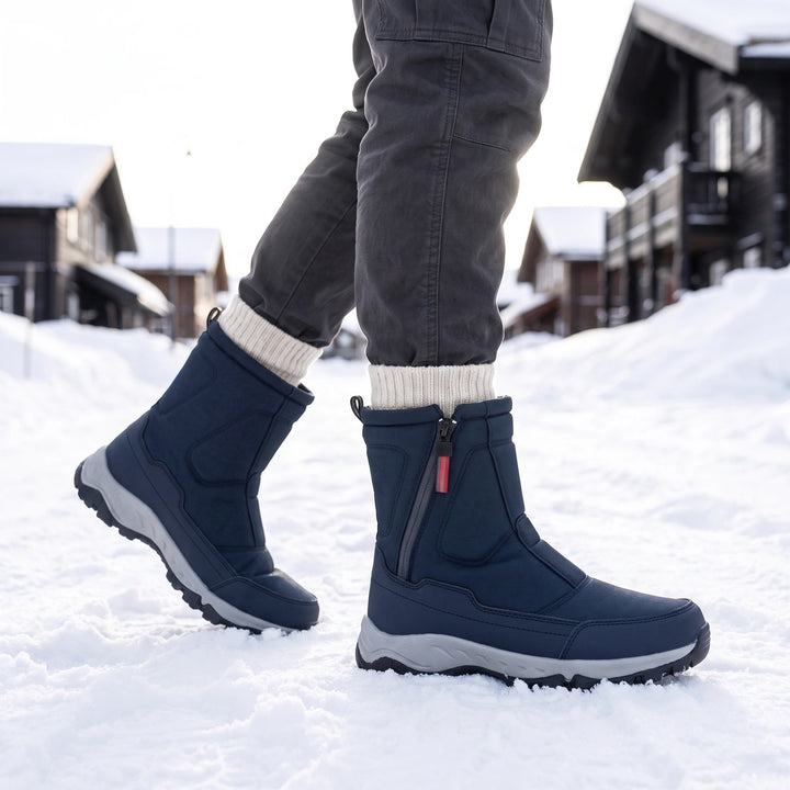Dermot Insulated Zip Up Non Slip Winter Ankle Boots - Navy Blue