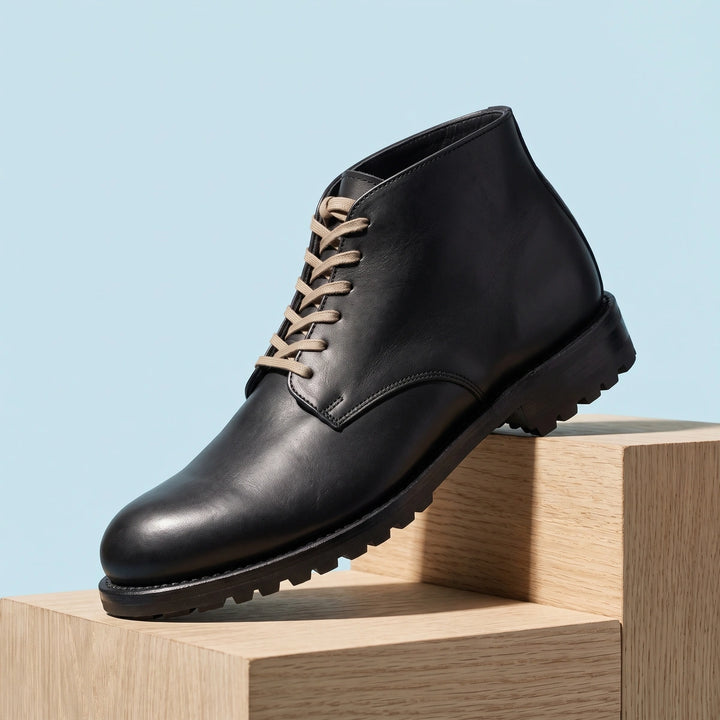 Dominic Lace Up Lug Sole Ankle Boots - Black