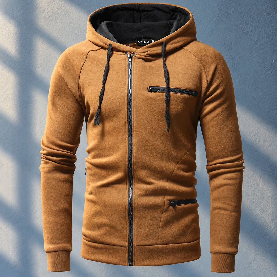 Dominik Contrast Zip Pocket Hooded Sweatshirt - Beige