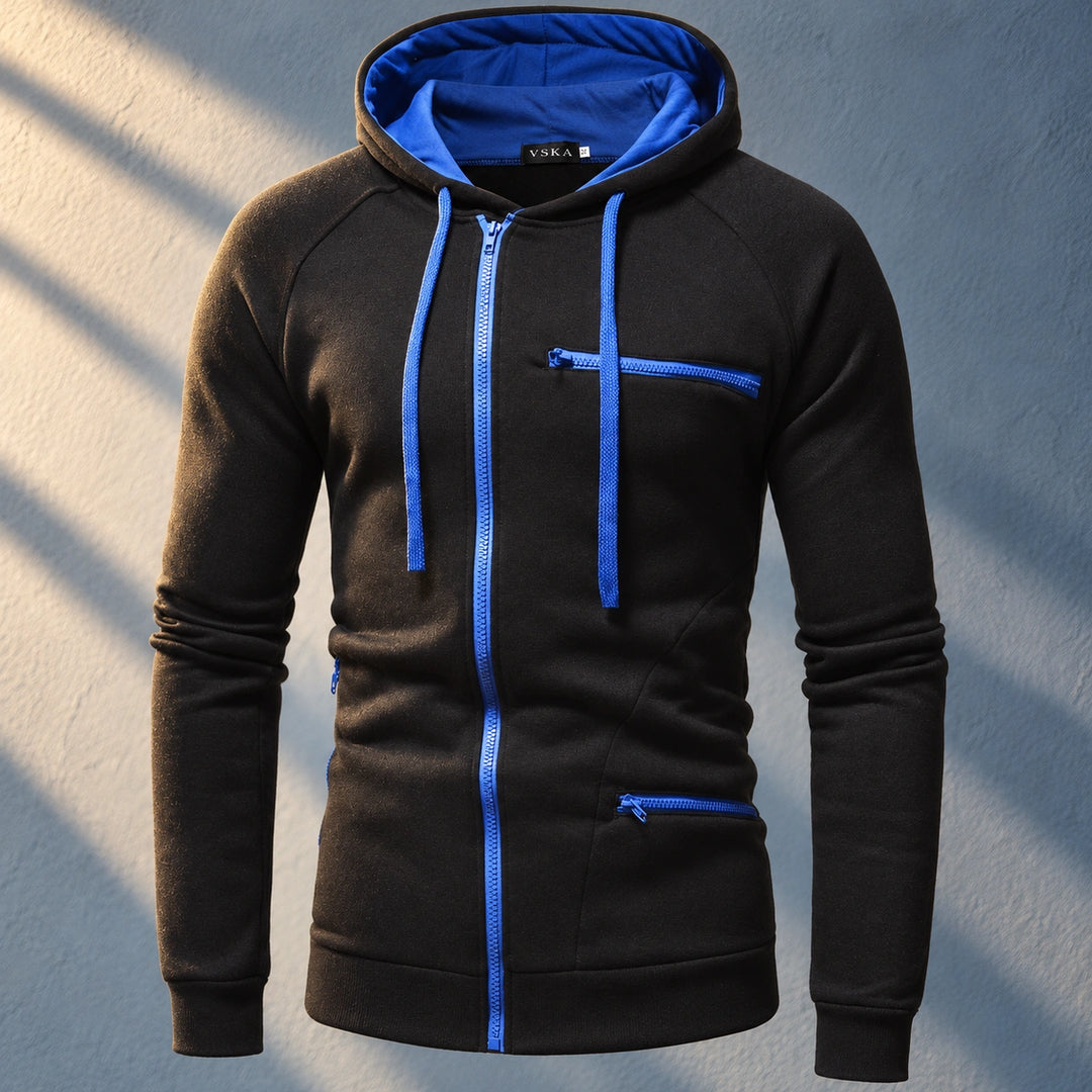 Dominik Contrast Zip Pocket Hooded Sweatshirt - Black