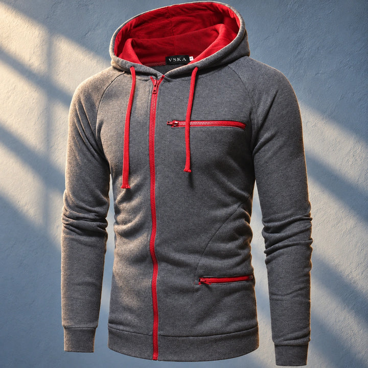 Dominik Contrast Zip Pocket Hooded Sweatshirt - Gray